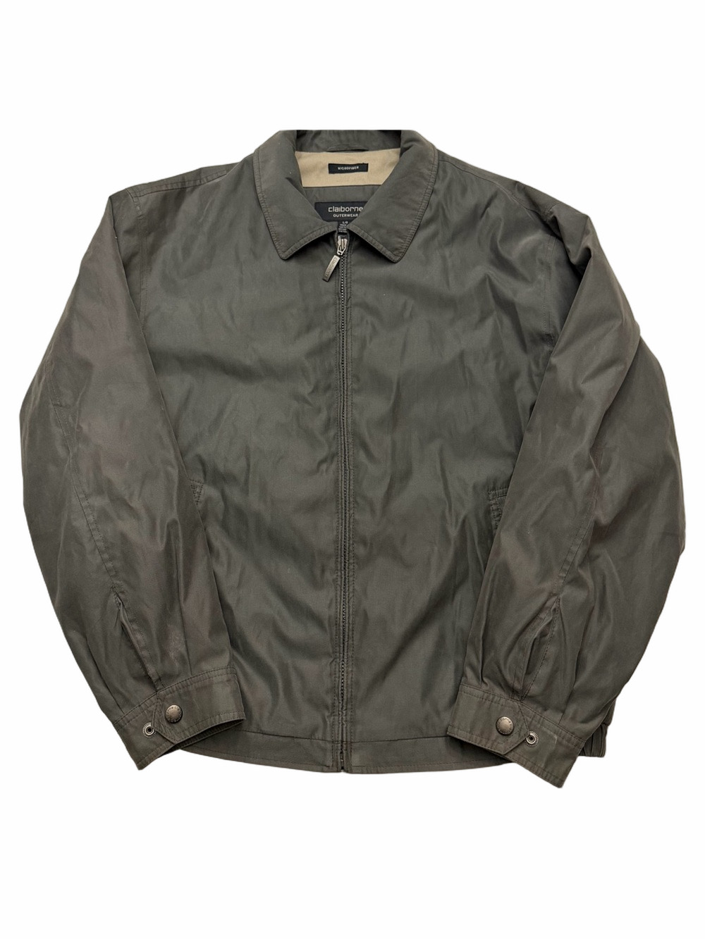 Claiborne Outerwear Man Male Size Large Grey Zip Front Bomber Jacket Microfibre